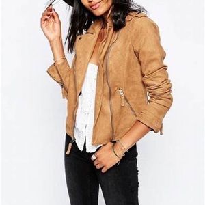 NWT Abercrombie Vegan leather faux suede caramel moto jacket size L